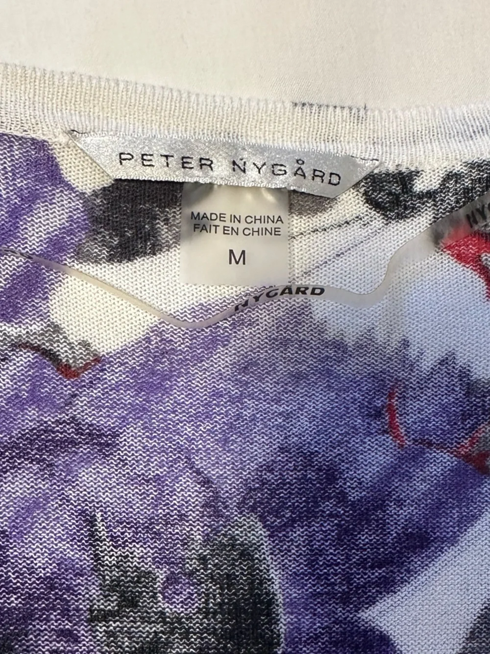 Peter Nygard Medium Floral V-Neck Cardigan Sweater - Purple/White One Button - Picture 6 of 10